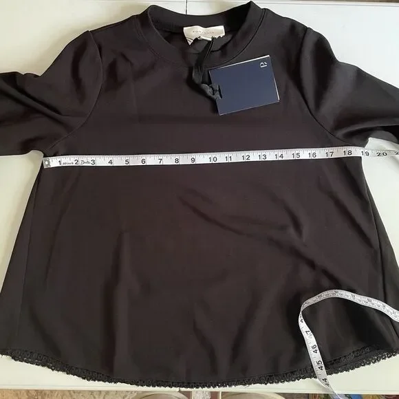 NWT Tuckernuck Pomander Place Palmer Blouse XS Black Bell Sleeve Lace Trim Boho - Picture 6 of 8